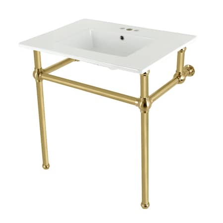 Kingston Brass 31 Console Sink with Brass Legs 8Inch, 3 Hole, WhiteBrushed Brass KVBH31227W4B7